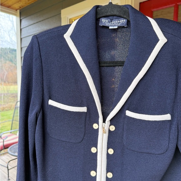 St. John Navy Jacket with White Trim and Buttons - Picture 2 of 5